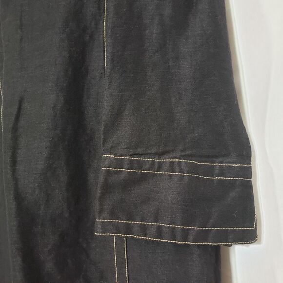 Rena Rowan Womens Size 8 Black Jacket Yellow Top Stitching 4 Buttons Linen Blend - Picture 6 of 12